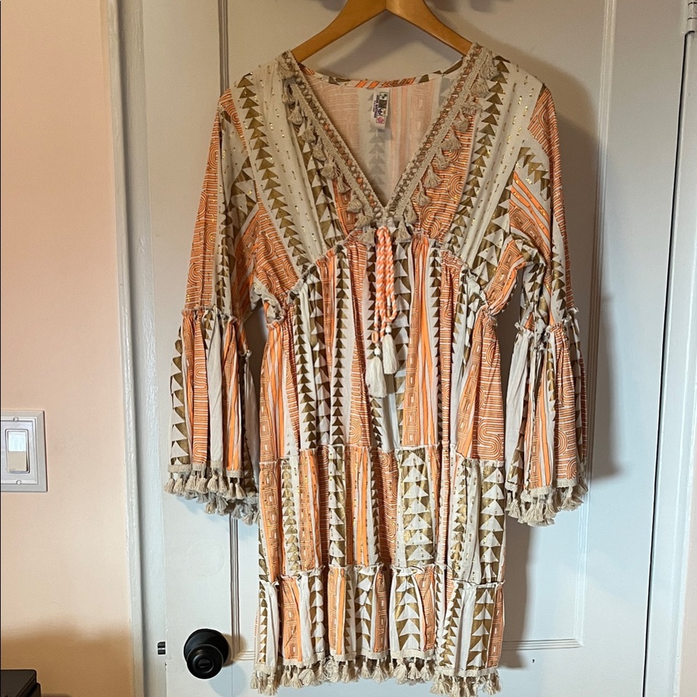 Bohemian Orange, Cream, and Gold Summer Dress